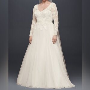 David's Bridal Long Sleeve Lace Wedding Dress - Ivory